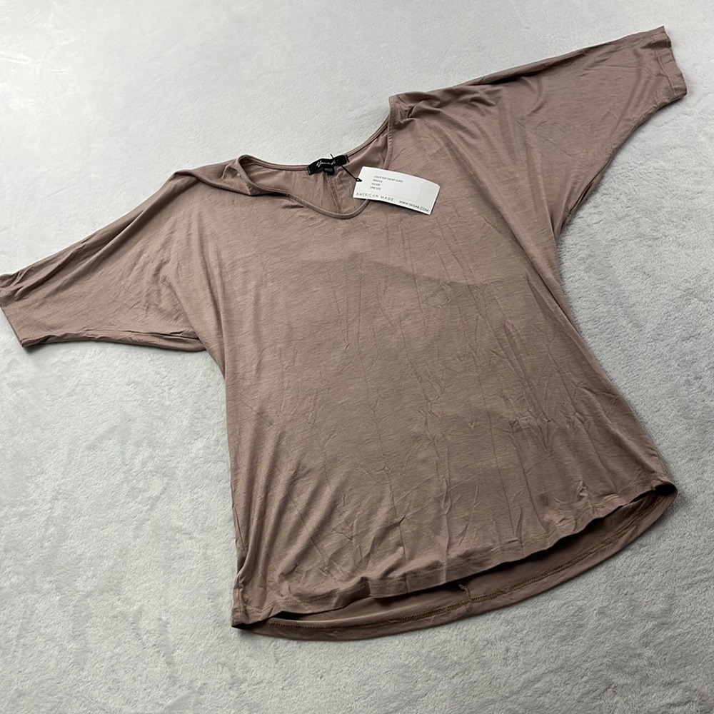 NEW Yana K One‎ Size Boutique Louis Top Short Sleeve Mocha Blouse